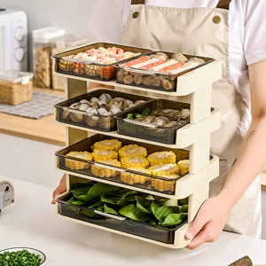 Kitchen Multi-Layer Side Dish Preparation Rack Stackable Hot Pot Food Storage Organizer Tray For Vegetable Meat Household Storage
