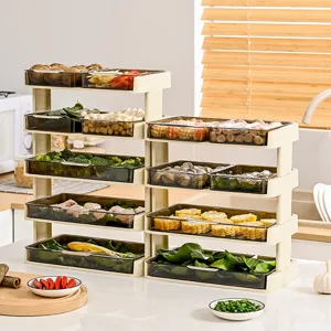 Multilayer kitchen food prep storage rack for hotpot side dish organization and display