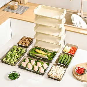 Stackable kitchen food preparation rack with transparent trays for vegetable storage