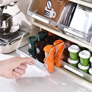 Multifunctional transparent desktop coffee capsule and tea bag storage rack with flip lids