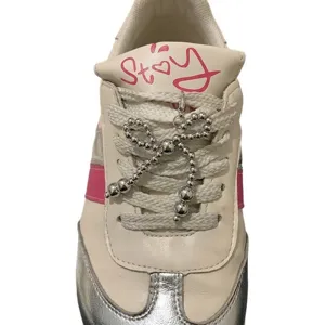 Elegant silver metallic bead bow shoe buckle charm for minimalist Korean sneakers