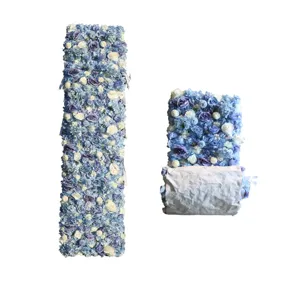 Splendido runner da parete con fiori di seta blu e viola per decorazione di sfondo nuziale