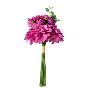 Elegant magenta simulatie dahlia bruidsboeket voor bruiloften in westerse bosstijl.