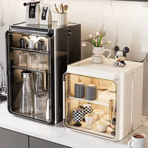 Estante de Almacenamiento de Tazas a Prueba de Polvo Caja Organizadora Magnética para Tazas de Té Escurridor de Tazas Soporte Transparente Multicapa Organización de Cocina