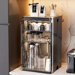 Estante moderno para tazas a prueba de polvo con puerta magnética transparente