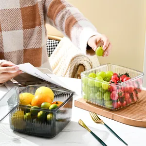 Caja de plástico transparente con tapa para frutas frescas y verduras