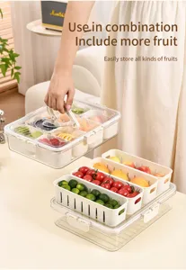 Food-grade refrigerator storage box with removable dividers and handle for fruit