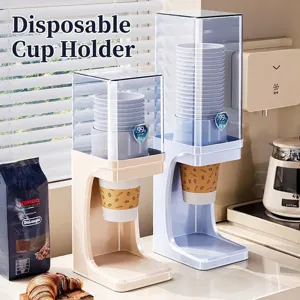 Wall Mounted Disposable Cup Dispenser Plastic Paper Cup Holder For Home Office Dustproof Desktop Storage Rack No Drill
