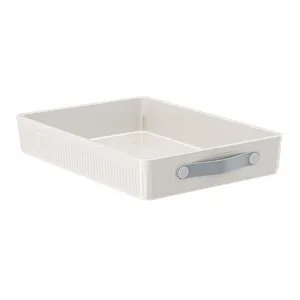 Caja de almacenamiento extraíble blanco crema minimalista con asa gris para hogar