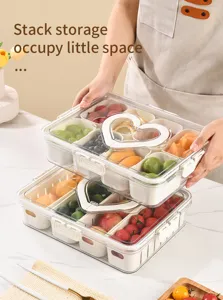 Multi-compartment stackable clear plastic food storage container for fruit and vegetable