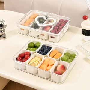 Food Grade Divided Refrigerator Storage Box With Heart Handle Transparent Sealed Fruit Crisper Portable 4 8 Grid Kitchen Organizer
