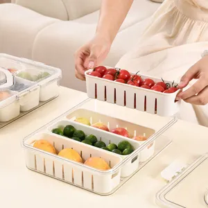 Food-grade fridge organizer with removable compartments for fruit storage and draining