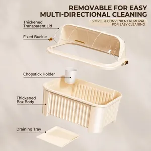 Kitchen dish drying rack with transparent lid, utensil holder and removable drain tray