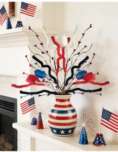 Patriotic Independence Day faux berry stems in red white and blue for home decoration