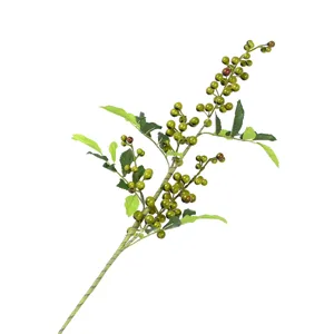 Artificial green berry stem with leaves for home and festive Christmas decoration