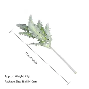 Hoja de Dusty Miller artificial flocada, 38 cm para decoración del hogar y bodas