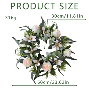 Large 60cm artificial Luoshen rose and lily wreath for home wall decor and wedding