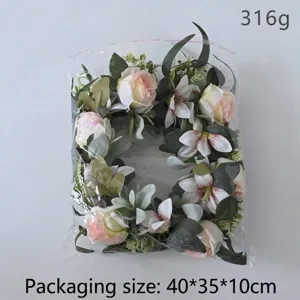 Simulation Roselle rose and lily flower wreath for home wall and door decoration 316g