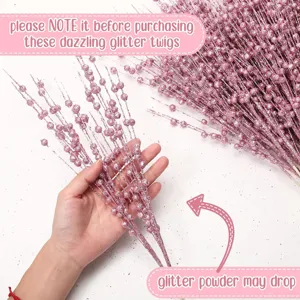 Set of 10 pink glitter berry twigs for Valentine's Day and Christmas decorations