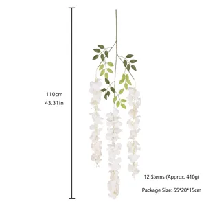 110cm künstliche weiße Blauregen Hängeblumen 12Stk für Heim und Hochzeitsdekoration