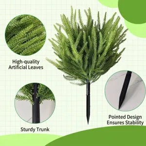 Close-up details of artificial plant garden stake with high-quality leaves and spike.