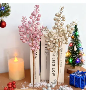 Rami di bacche artificiali glitterate rosa e oro per decorazioni natalizie fai da te a casa
