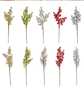 Ramoscelli di bacche natalizie artificiali in oro, rosso e argento per decoro