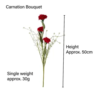 Bouquet d'œillets artificiels rouges à tige unique avec trois têtes pour la fête des mères