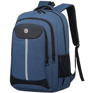 Mochila de negocios azul para hombre con compartimento para portátil y tira reflectante