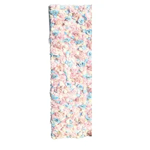 Pannello murale di fiori artificiali con rose rosa e blu per decorazioni di nozze all'aperto