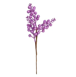 Ramo di bacche artificiali viola glitterate per decorazione albero di Natale e DIY.