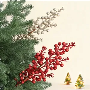 Rami di Bacche di Natale Artificiali Rametti di Bacche Finte Glitterate Addobbi per Albero di Natale Fai da Te Decorazione Festiva per la Casa