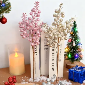 Rami di bacche artificiali glitterate per albero di Natale e decorazioni casa.