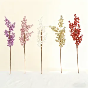 Set di 5 rami di bacche artificiali glitterate per albero di Natale e decorazioni fai-da-te.