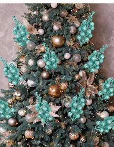 Christmas tree turquoise glitter berry branch holiday home decor floral arrangement ornament