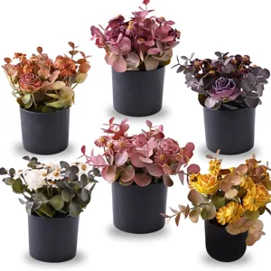 Artificial Potted Plants Retro Rose And Chamomile Silk Flower Bonsai With Black Pot Fake Floral Tabletop Decor For Home