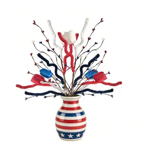 Patriotic Independence Day Artificial Berry Stems Red White Blue Tulip Picks Fourth July Party Home Vase Decor Accessory
