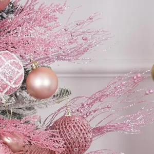 Lot de 16 boules de Noël roses pailletées et décorations en forme de dragon