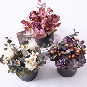 Artificial flower potted plant vintage rose daisy home desktop decoration ornament