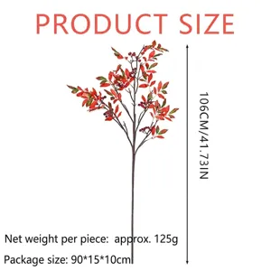 Artificial Nandina berry branch for home decoration, 106cm red leaf spray centerpiece