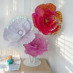 Grandes flores de peonía decorativas iridiscentes para fondo de escenario de fiesta y accesorios