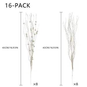 Lot de 16 branches de décoration de Noël dorées pailletées de 43 cm pour la fête