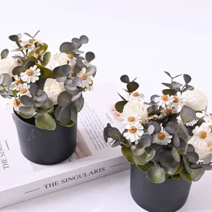 Artificial flowers potted plants retro rose chamomile bonsai home office desktop decorations