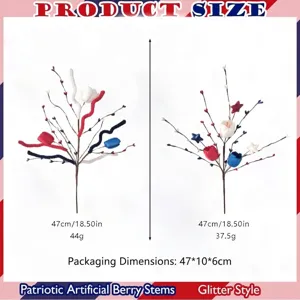Detailed 47cm Patriotic Artificial Berry Stems Size Chart for July 4th Home Decor