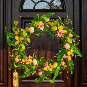 Easter Wreath Artificial Plant Plastic Vine With Colorful Eggs And Flowers Door Hanging Holiday Home Decor