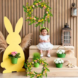 Easter wreath artificial vine grass garland with colorful eggs for spring door hanging home party decor detail
