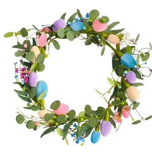 Easter velvet egg wreath artificial eucalyptus vine green leaf door hanging holiday decor