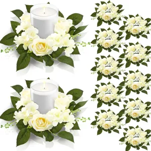 Corona de Anillo de Vela de Rosa y Hortensia de Simulación Europea Guirnalda de Flores Artificiales Para Centro de Mesa Boda Hogar