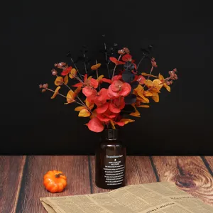 4 Branches Artificial Eucalyptus Leaves Stems For Halloween Home Decoration Faux Silk Plastic Plant Bouquet Faux Greenery Fall Decor