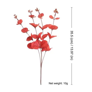 Vibrant red 4-fork artificial eucalyptus stem for home or Halloween decor, 13.97 inch